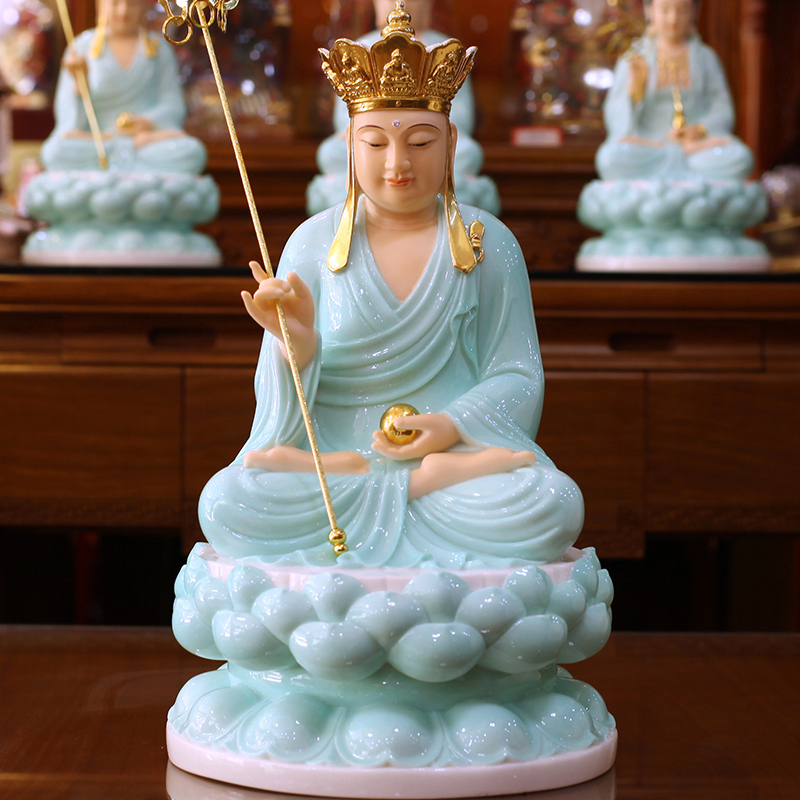 極上珍品★漢白玉金地藏王菩薩娑婆三聖 置き物 供奉品仏像 手作り 彫刻工芸品 風水開運 総高：30cm Ada818-964 漢白玉地藏菩薩佛像半手工彩繪適合居家供奉客廳擺放祝福佛像