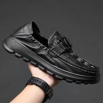 Slip-on mens shoes First layer cowhide low-top peas shoes all-match 2022 new trendy brand straight casual leather shoes