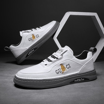 European station straight set leather flat bottom shoes tide brand casual all-match 2022 new inner heightening small white shoes mens tide