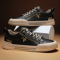 Top layer cowhide flat bottom casual shoes one pedal soft bottom breathable 2022 low-top small white shoes sports mens shoes all-match