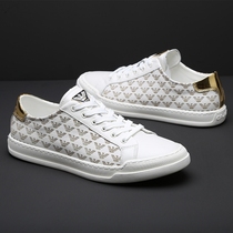 2022 new casual leather flat shoes small white shoes Armani fashion Korean version of the tide brand mens breathable flat shoes