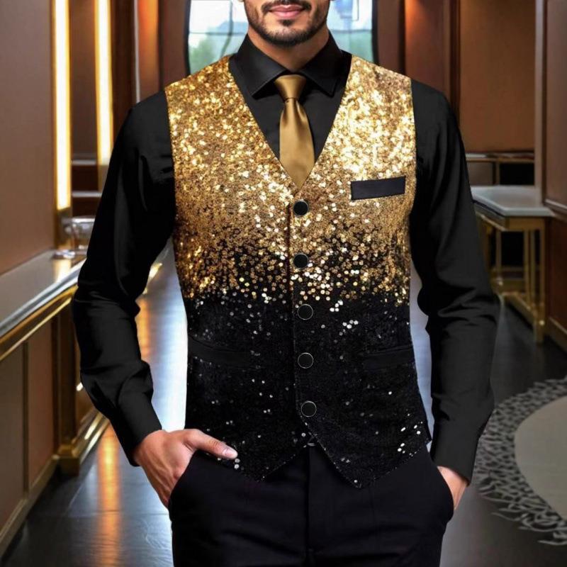 Men's Gradient Sequin Suit Vest Nightclub Bar Front Desk Waiter Uniform