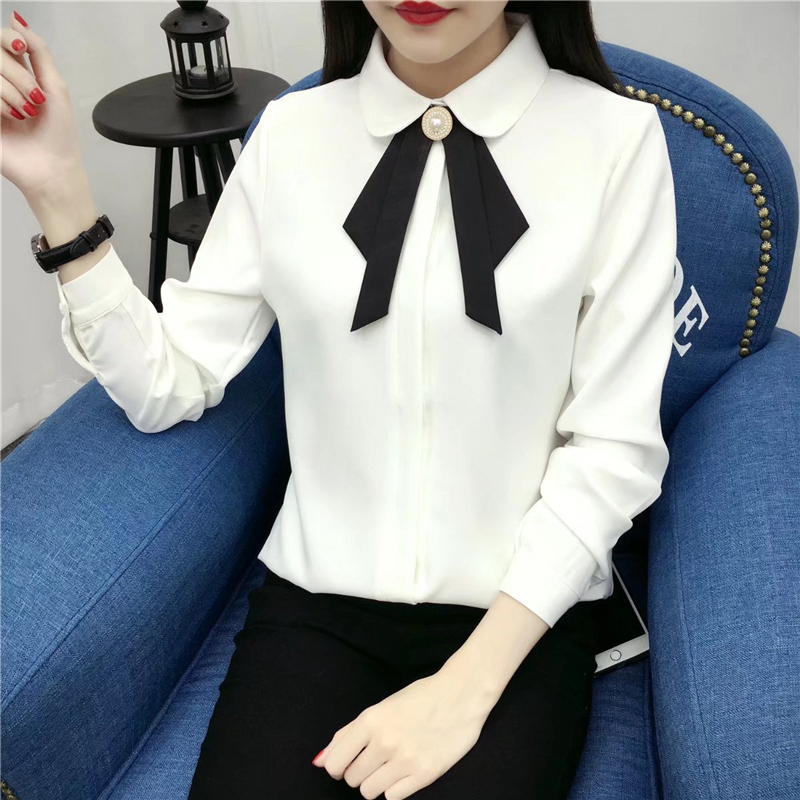 Butterfly - knit white shirt girl sleeve middle school students 2018 spring clothes new Han Fan Professional snow spinning shirt college wind