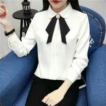 Bow white shirt female long sleeve middle school students 2018 spring new Han Fan professional chiffon shirt college style