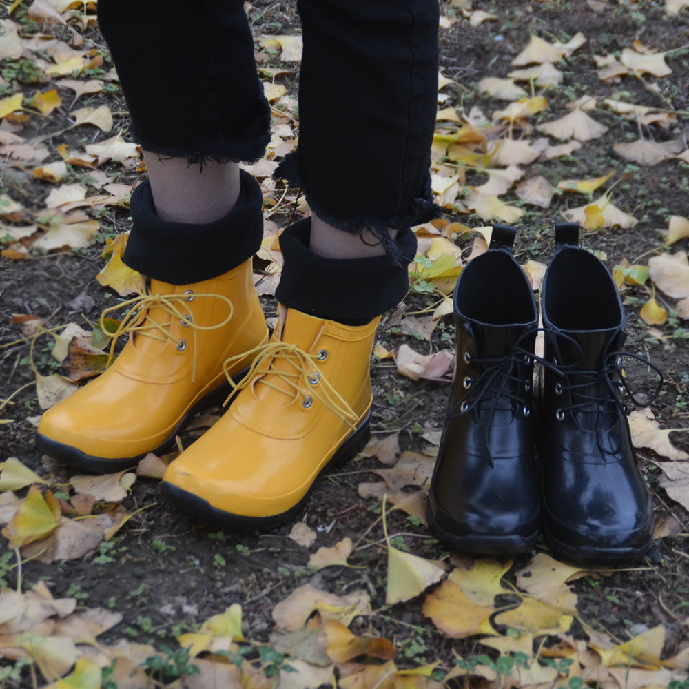 BL ladies lace-up rain shoes boots low-top tube four seasons winter non-slip waterproof rubber shoes fashion water shoes plus velvet socks