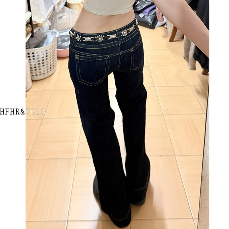 Hfhr Denim Blue 3inch Flared Jeans for Women 2026 Autumn New Low-Waist Slimming Narrow Straight Pants