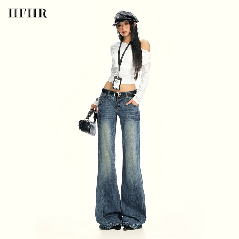 Hfhr Dark Blue Low-Waist Flared Jeans for Women, New Autumn and Winter Style, Loose Straight-Leg, Non-Tight Flared Floor-Length Pants Hfhr Dark Blue Low-Waist Flared Jeans for Women, New Autumn and Winter Style, Loose Straight-Leg, Non-Tight Flared Floor-Length Pants
