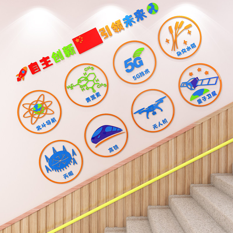 Tech Powerhouse Patriotism Themed Cultural Wall Stickers Classroom Stairway Wall Decoration Class Arrangement Nursery Ring Tron