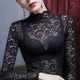 半高领黑色蕾丝打底衫2025新款女长袖薄款网纱t恤加绒款雷丝上衣