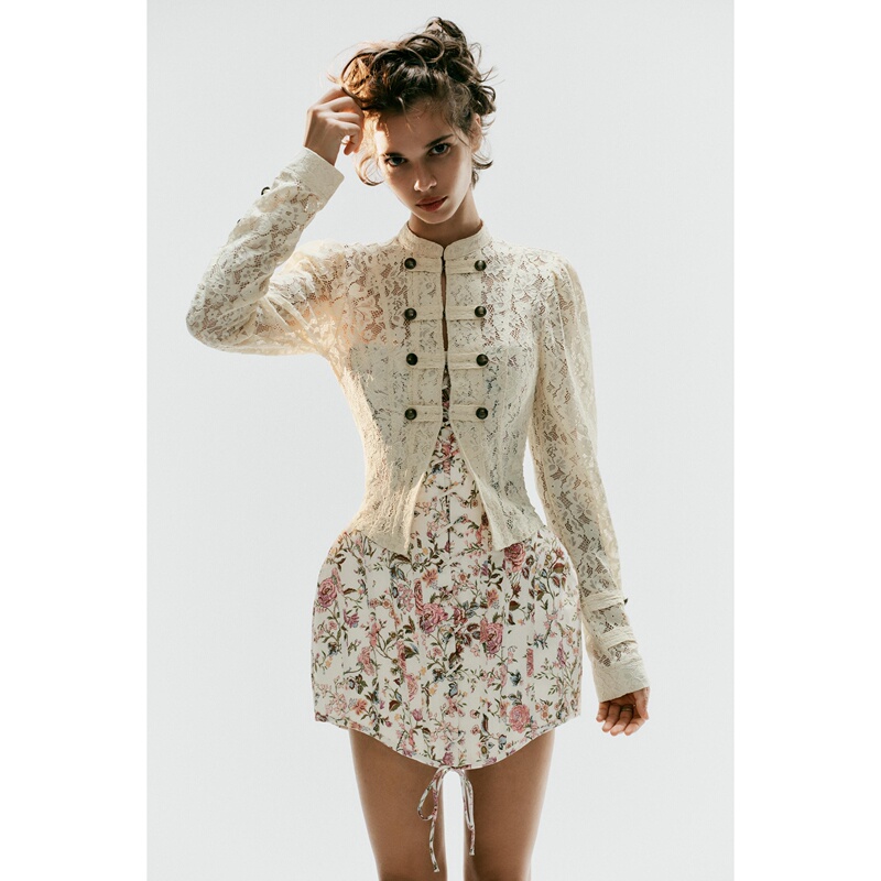 Zero Point July Spain Authentic Purchase Zara Lace Double-Breasted Top 5063/803 5063803