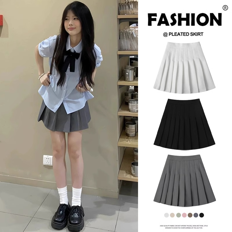 Gray Suit Pleated Skirt for Women Spring/Summer 2025 New High-Waisted Slimming Jk Skirt Petite A-Line Short Skirt