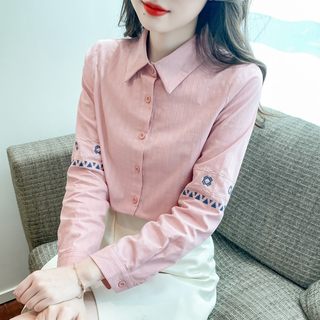 秋装2025年新款纯棉衬衫女洋气全棉长袖刺绣女士衬衣时尚减龄上衣