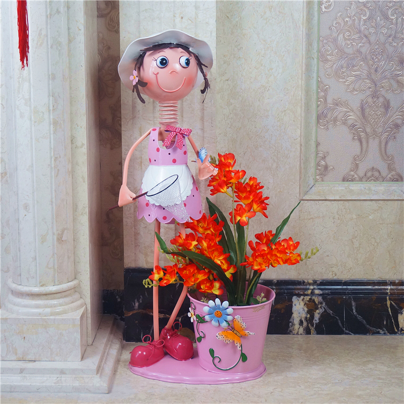 Creative Tin Doll Floor Flower Arrangement Bucket Home Balcony Gardening Decorative Flower Pots Cafeterie Flower Shop Stall Gift-Taobao