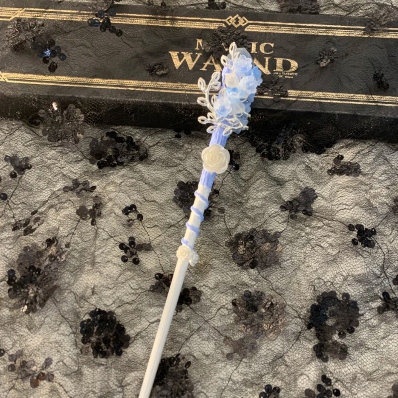 Original Handmade Wand DIY Finished Blue Rose Magic Wand ins Style Cos Student Gift Collection Props