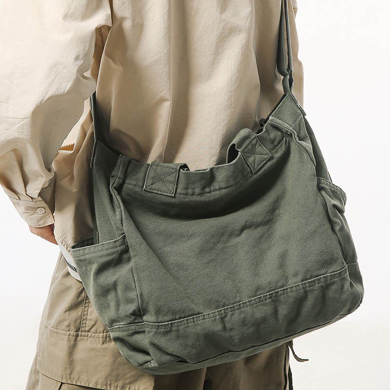 Washed Canvas Crossbody Bag Men's New Trendy Brand Large Capacity Shoulder Bag Casual Versatile Handbag Travel Messenger Bag