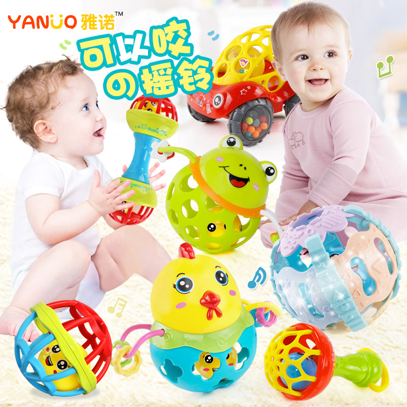 Baby Boy Enlightenment Soft Glue Toy Newborn Baby can bite the solid tooth instrumental hand shaking Suzuki to catch the ball hole Hole Fitness Ball