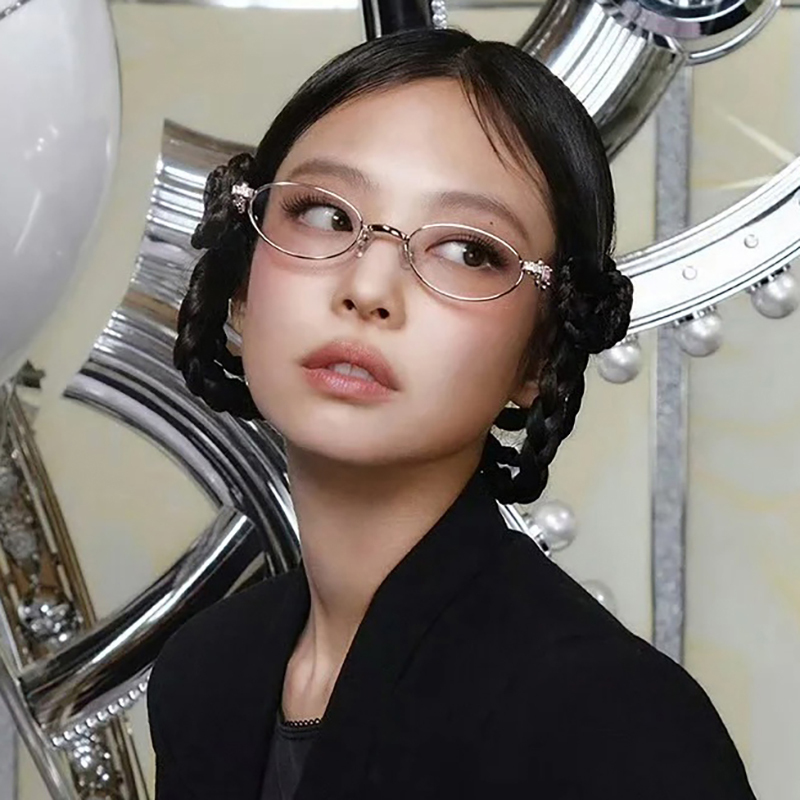 Jennie's Same Jewelry Series Diamond Eyeglass Frames, Pure Desire Style, Small Oval Flat Lens Frames, Prescription Glasses Jennie's Same Jewelry Series Diamond Eyeglass Frames, Pure Desire Style, Small Oval Flat Lens Frames, Prescription Glasses