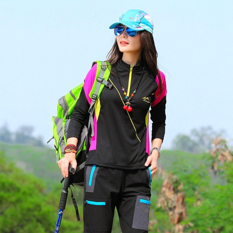 Outdoor Speed Dry Jersey Woman Long Sleeve Speed Dry T-Shirt Mountaineering Hiking Sport Breathable Big Code Sashimi Sunscreen Quick Dry Clothes Autumn-Taobao