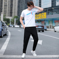 Outdoor quick-drying clothes sports suit mens short sleeve T-shirt hiking fitness running large size quick-drying trousers summer