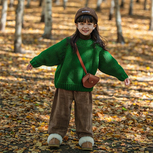 Зеленый демисезонный свитер, модное трикотажное детское термобелье, детский осенний комплект, в западном стиле, в корейском стиле