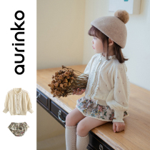 Girls Knitted Cardigan Childrens Cashmere Sweater Baby Jacket Spring and Autumn Baby Autumn Womens Baby Flower Skirt Set