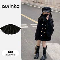 Girls woolen coats autumn and winter childrens cloaks baby girls winter clothes woolen styles winter thickened coats