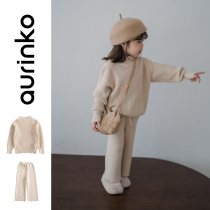 Girls autumn suit childrens knitted sweater baby autumn and winter bottoming coat wide leg pants two-piece Korean version of foreign gas