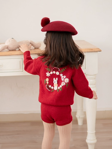 Красный трикотажный свитер, осенний демисезонный детский комплект, кардиган, демисезонная осенняя куртка, в западном стиле