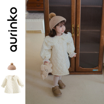 Girls cotton padded clothes winter thickened foreign atmosphere long childrens baby Womens cotton clothes winter small childrens coat girl