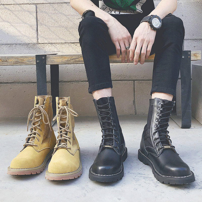 Spring Martin Boots Men's Boots Genuine Leather Outdoor Security Boots Knight Combat Boots High-Gang Work-Trailer Short Boots Tide