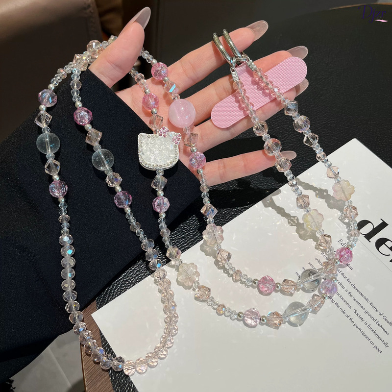 Full Diamond Kt Cat Crystal Flower Beaded Phone Chain Lanyard with Spacer, Crossbody Neck Strap, Wearable Crystal Bead Chain with High-End Flower Design Full Diamond Kt Cat Crystal Flower Beaded Phone Chain Lanyard with Spacer, Crossbody Neck Strap, Wearable Crystal Bead Chain with High-End Flower Design