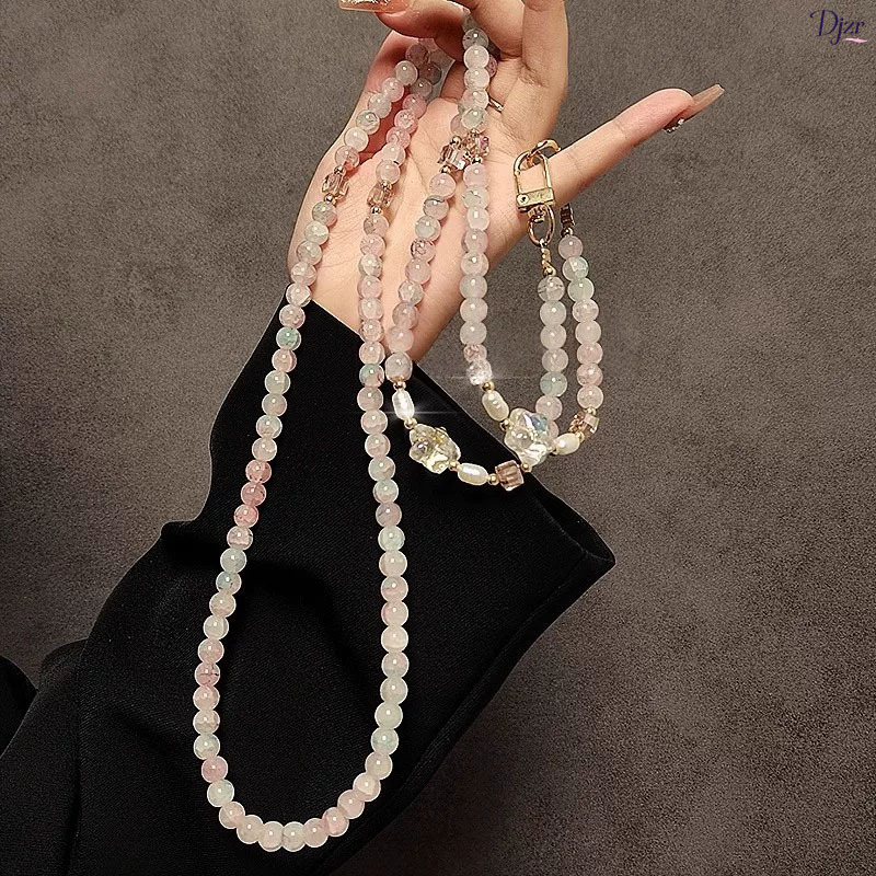 Lucky Pink Crystal Crossbody Neck Strap Phone Chain Lanyard for Women 2026 New Model Super Beautiful Handmade Beaded Anti-Loss
