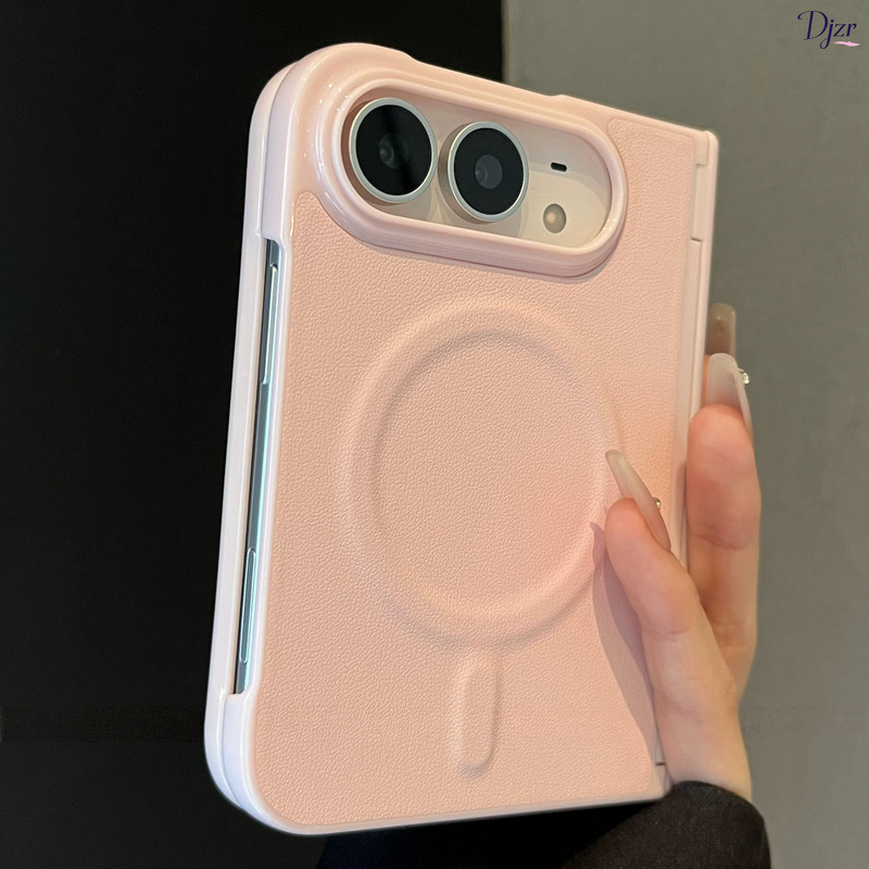 Suitable for iPhone Duo Phone Case 2026 New Model Apple Duo Foldable Screen 18Duo High-End Case with Integrated Film, Unique Design, Premium Texture, 18 Plain Leather Texture Magnetic Suction Simple Pink Protective Cover