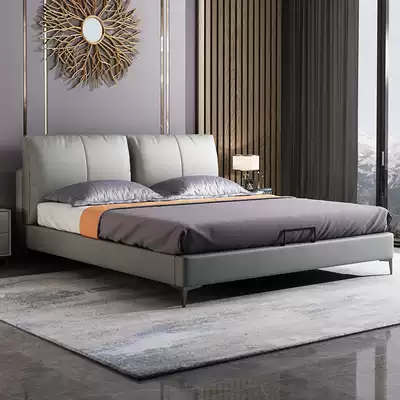 Nordic light luxury leather bed ins modern minimalist Italian Master Bedroom 1 8 Queen bed 2 meters 2 2 meters wide 2 4 high box