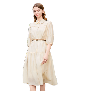 Betu baitu women's 2024 autumn clothing new high-waist slim mid-length commuting professional shirt dress