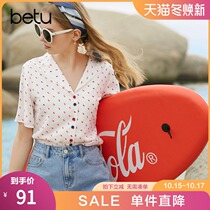 Baitu West Dress Collar Print Shirt Short Sleeve Simple Retro Joker Personality Buckle Wear Top 2021 Spring New