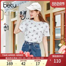 Betu Betu 2021 autumn new t-shirt short-sleeved sweet cool top round neck printed white loose women t-shirt