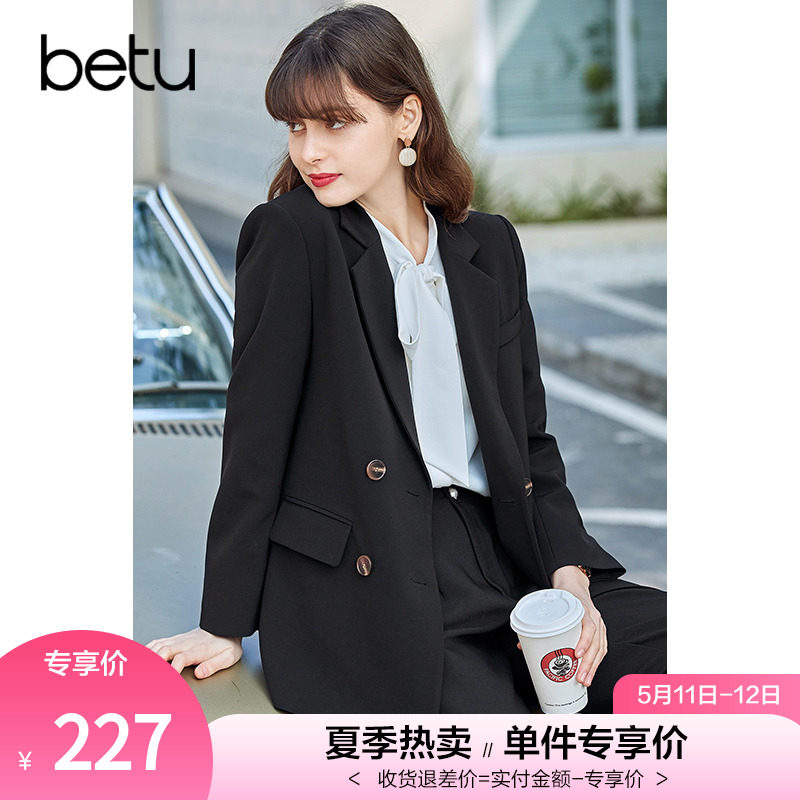 Beu 100 Photos Casual Suit Woman Medium Long Version 2022 Spring New Black OL Commuter Career Jacket Tide