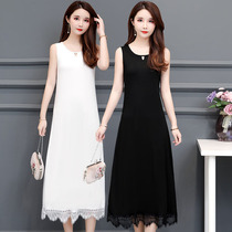 Black Vest Long Skirt Long Sleeveless base skirt Dress Women Spring Summer Modal