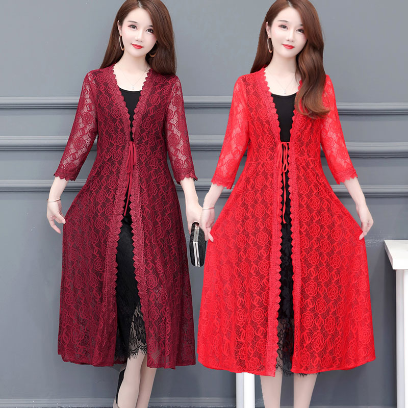 Fat Mom Big Size Women's Dress Cape Lady Middle Aged Mother-in-law 70% Sleeves Lace Fashion Clothes Summer Dress New