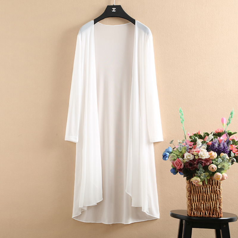 Áo len lụa nữ rộng rãi áo len kích thước lớn trong phần dài của mùa hè mỏng phần quần áo chống nắng dài tay bên ngoài khăn choàng điều hòa áo kiểu nữ đẹp tuổi 35
