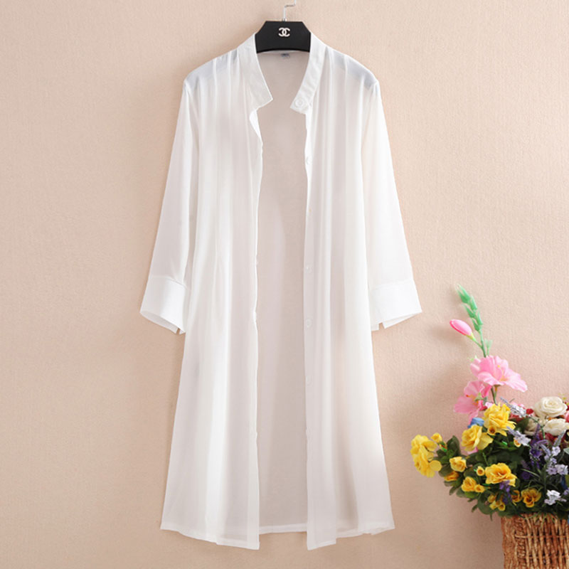 Snow-spinning Shirt lady cardiovert in summer Outer lap for long version of shawl jacket 100 lap blouse 70% sleeve sunscreen