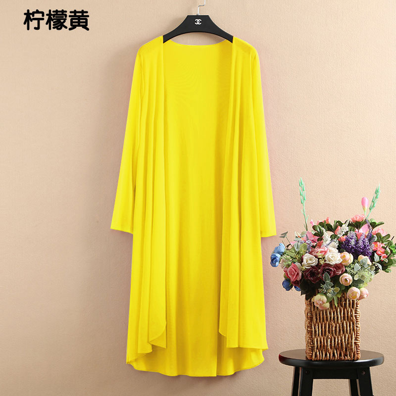 Áo len lụa nữ rộng rãi áo len kích thước lớn trong phần dài của mùa hè mỏng phần quần áo chống nắng dài tay bên ngoài khăn choàng điều hòa áo kiểu nữ đẹp tuổi 35