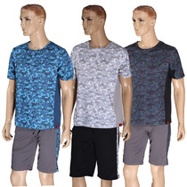 Foreign trade day single mens large neckline quick-drying breathable comfortable sports short-sleeved casual suit T-shirt 5 points shorts running