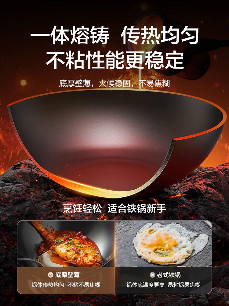 Supor Has a Two-Piece Titanium Iron Pot Set, a Complete Set of Household Cast Iron Frying Pans, Non-Stick Frying Pans, Cooking Pans, and Skillet Pans