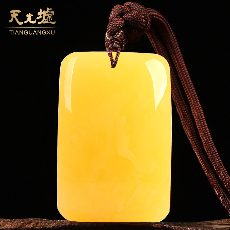 Tin Guang Hui natural amber beeswax pendant for men and women square brand amber beeswax pendant personalized pendant