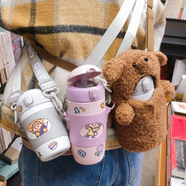  Childrens thermos cup with straw elastic buckle portable big belly cup Simple cup Female student cute cartoon tide cup small