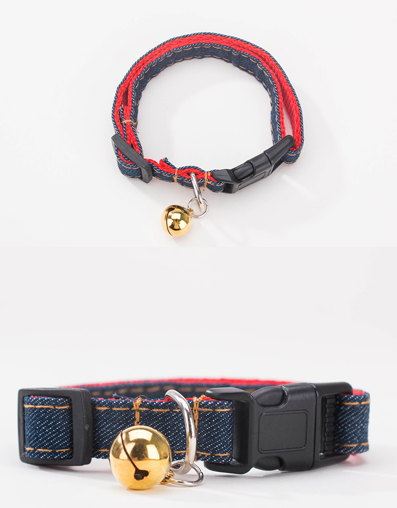Dog cổ vật nuôi mèo denim chuông cổ - Cat / Dog hàng ngày Neccessities Dụng cụ ăn uống Chó mèo