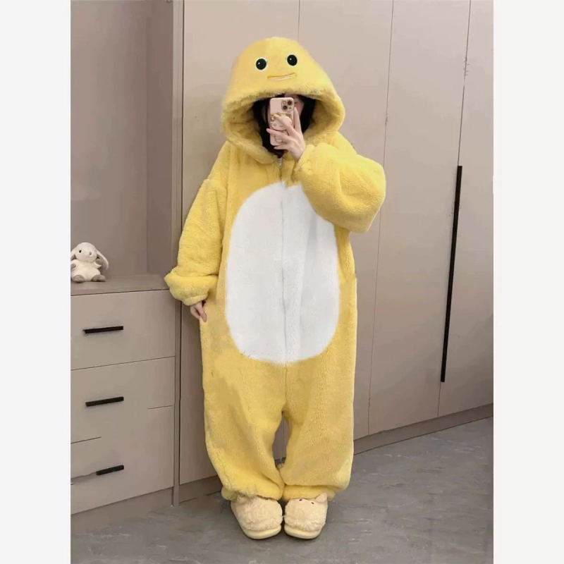New Thickened Little Milk Dragon Onesie for Autumn and Winter, Cartoon Animal One-Piece Pajamas, Coral Fleece Loungewear