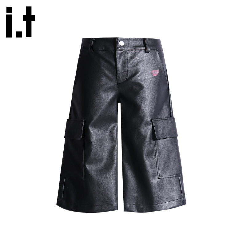 It:Chocoolate American Retro Pu Casual Leather Pants for Women, Summer Niche Design Workwear Five-Point Mid-Length Pants It:Chocoolate American Retro Pu Casual Leather Pants for Women, Summer Niche Design Workwear Five-Point Mid-Length Pants